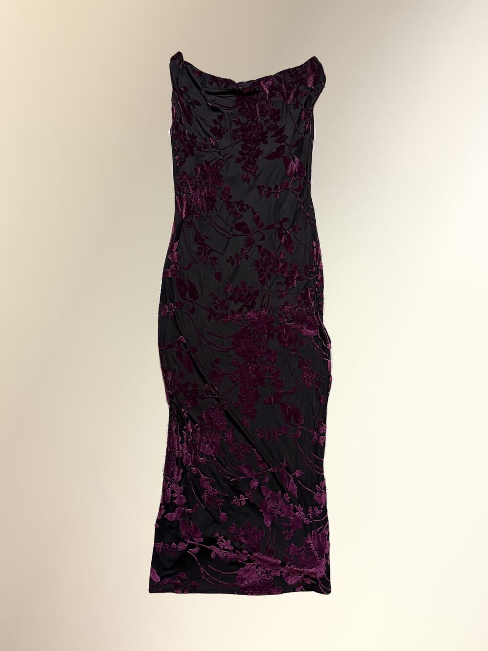 Chelsea Nites Black Magenta Velvet Burnout Floral Bodycon Maxi Slip Dress 8P